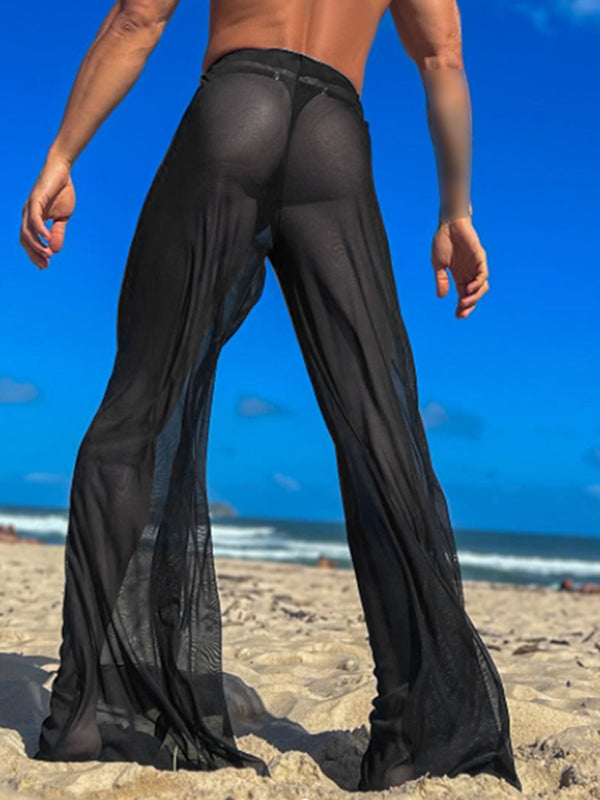 Mens Glitter Mesh See Through Wide Leg Pants SKUK51801