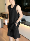 Mens Solid U-Neck Sleeveless Two Pieces Outfits  SKUK61536