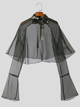 Mens Satin Tie Neck See Through Shirt SKUK28570