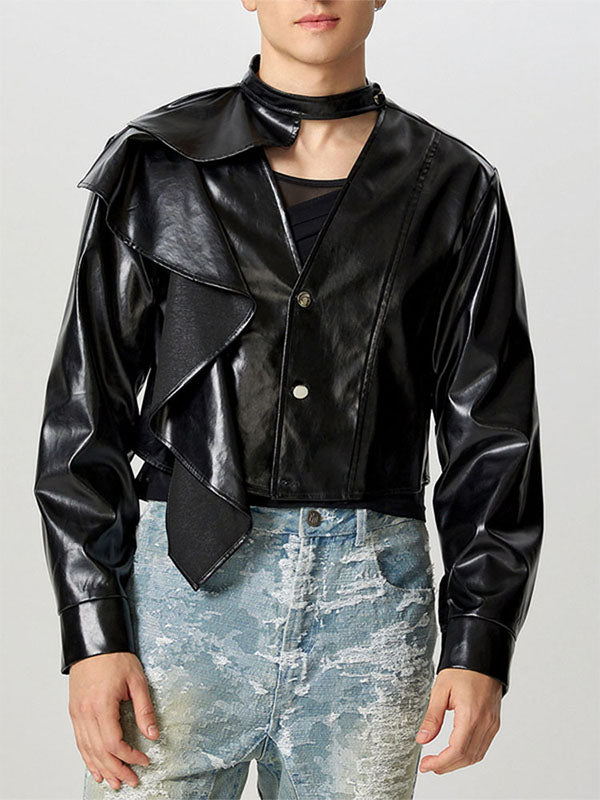 Mens Faux Leather Cropped Long-Sleeve Jacket SKUK82410