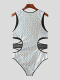 Mens Glitter Mesh Patchwork Cutout Deconstruction Bodysuit SKUK22727