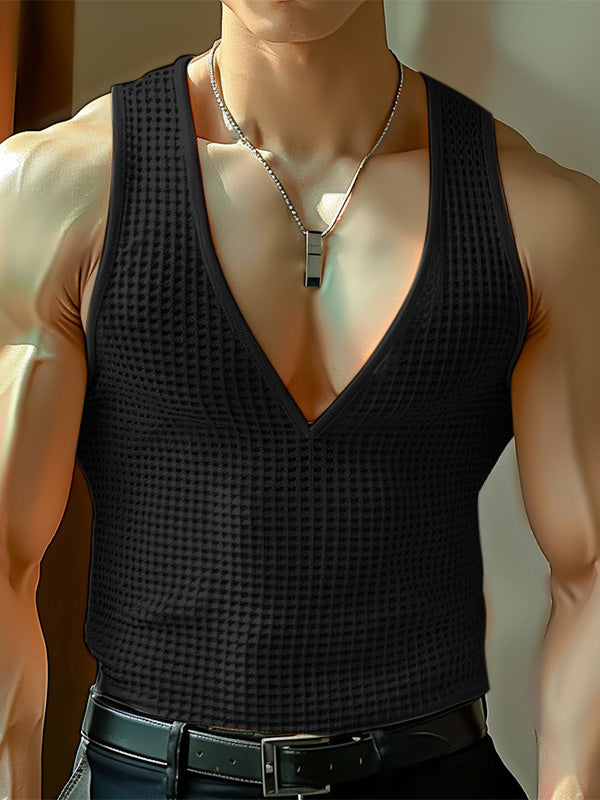 Mens Solid Mesh See Through Sleeveless Vest SKUK61584