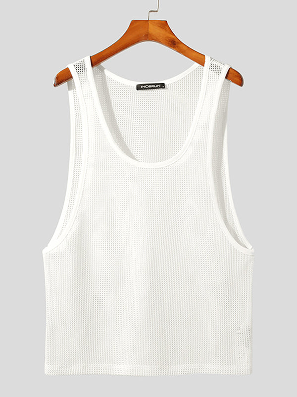 Mens Solid U-neck Knit Hollow Tank SKUK02703