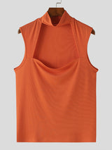 Mens Solid Cutout See Through Sleeveless Vest SKUK53647