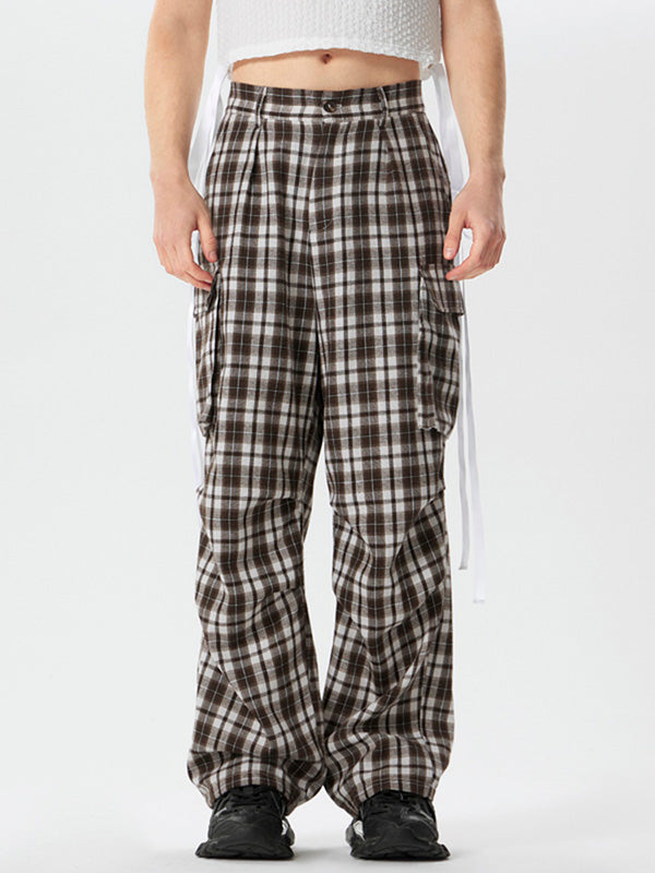 Mens Plaid Cargo Pocket Casual Pants SKUK41863