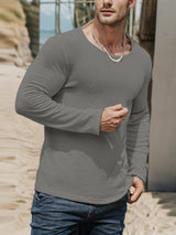 Mens Textured Crew Neck Long Sleeve T-Shirt SKUK77204