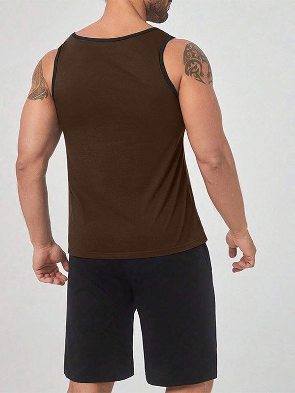 Mens Solid Tank Casual Two Pieces Outfits SKUK51707