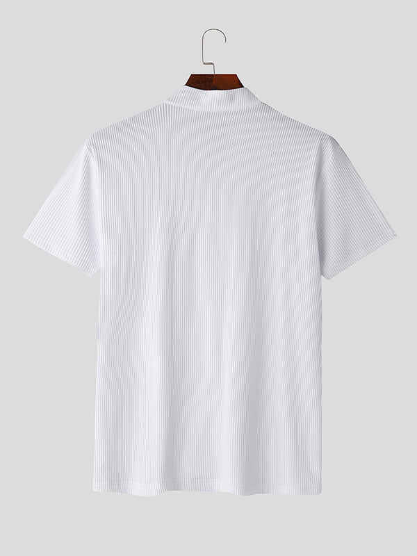 Mens Solid Notched Neck Short Sleeve T-Shirt SKUK55283