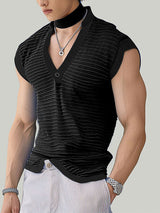 Mens Solid Textured Casual Sleeveless T-Shirt SKUK52067