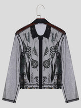 Mens Floral Embroidered Mesh Long Sleeve Shirt SKUK48530