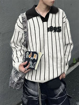 Mens Striped Color-Block Design Long-Sleeve Shirt SKUK88018