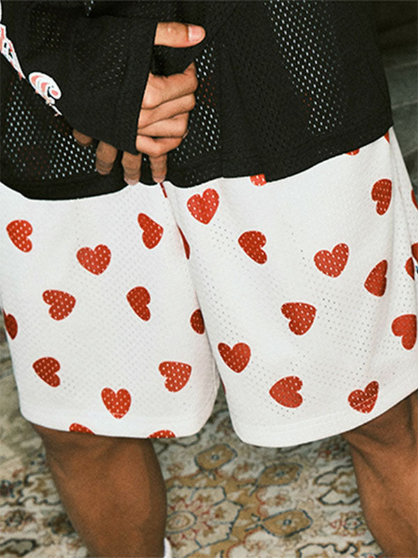 Mens Heart Print Mesh Breathable Short SKUK94757