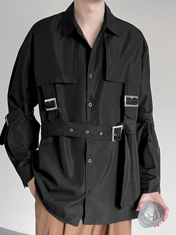 Mens Buckle Strap Decorated Long Sleeve Shirt SKUK91169