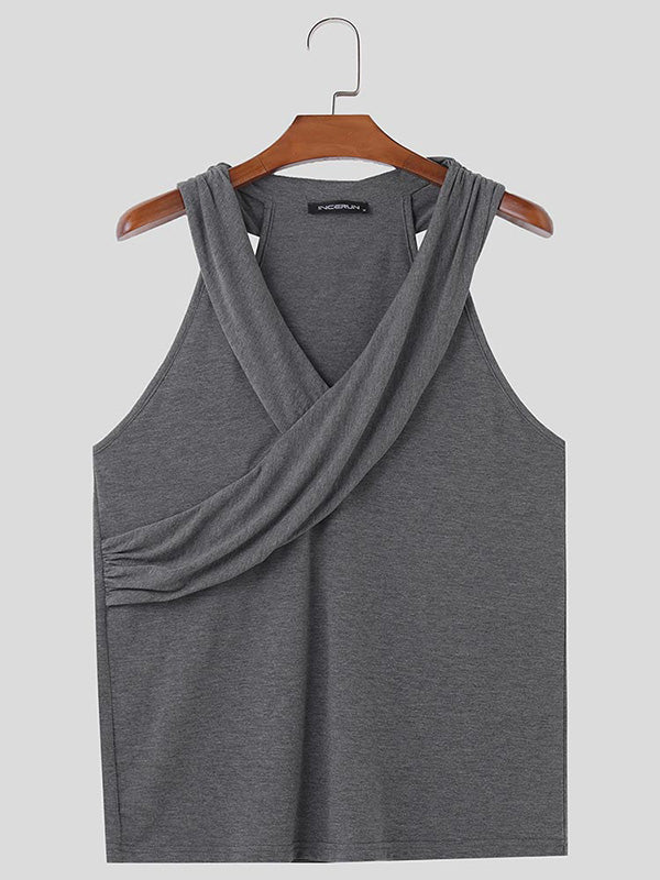 Mens Deconstructed Solid Color V-Neck Tank SKUK74161