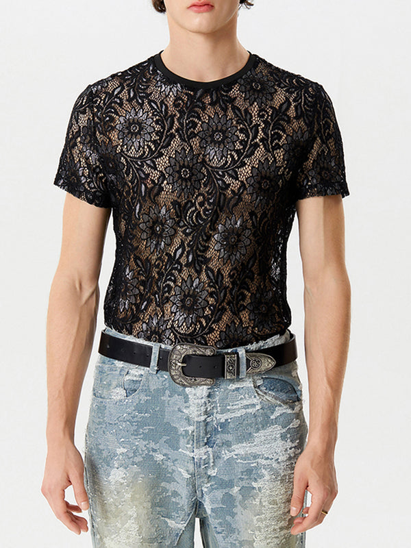 Mens Hollow See Through Short Sleeve T-Shirt SKUK51745