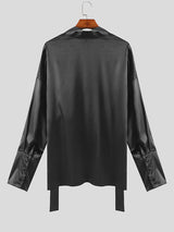 Mens Solid Satin V-Neck Long Sleeve Shirt SKUK53587