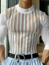 Mens Sheer Striped Panel Round Neck T-Shirt SKUK70053