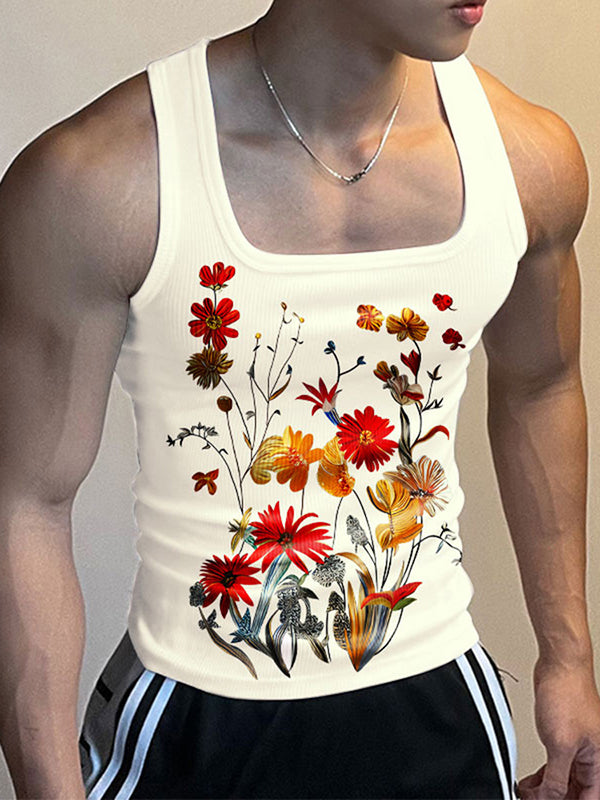 Mens Floral Print U-Neck Sleeveless Tank SKUK67908