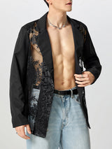 Mens Lace Floral Printed See Through Blazer SKUK69341