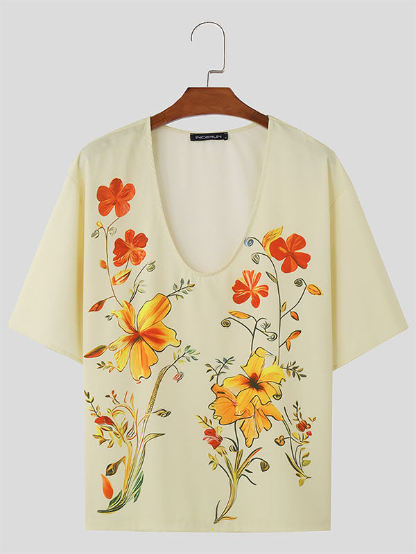 Mens Floral Print Short Sleeve T-Shirt SKUK64013