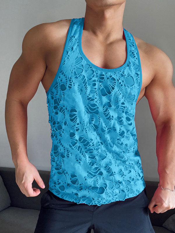 Mens Solid Color Textured Sleeveless Tank SKUK70227