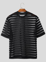 Mens Striped Mesh Half Sleeve T-Shirt SKUK35619