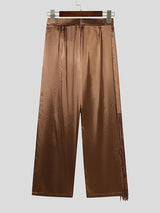 Mens Solid Color Tassel Satin Long Pant SKUK91787