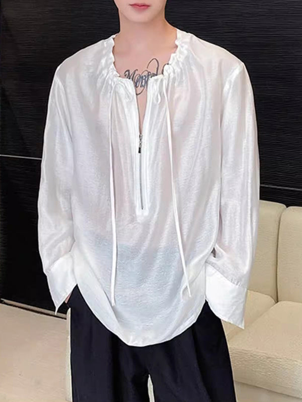 Mens Solid See Through Long Sleeve Shirt SKUK61557