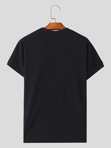 Mens Solid V-Neck Casual Short Sleeve T-Shirt SKUK58492