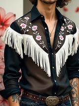 Mens Fringe Patchwork Embroidered Long-Sleeve Shirt SKUK85346