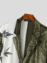 Mens Bamboo Print Velvet Patchwork Casual Blazer SKUK42872