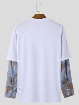 Mens Plaid Patchwork Faux Two-Piece T-Shirt SKUK72226