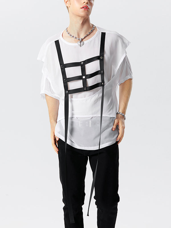 Mens Contrast Ribbon Cutout Deconstruction T-Shirt SKUK15889