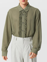 Mens Ruffle Trim Chiffon Long Sleeve Shirt SKUK30180