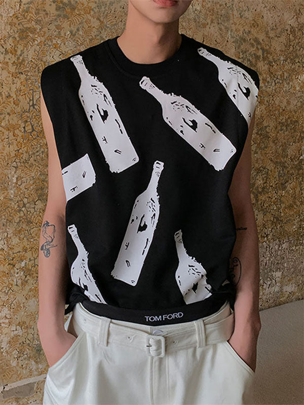 Mens Bottle Print Crew Neck Sleeveless Vest SKUK08383