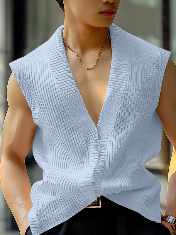 Mens Minimalist Striped Sleeveless Cardigan SKUK72728