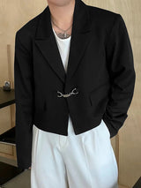 Mens Metal Button Design Cropped Long-Sleeve Blazer SKUK78599