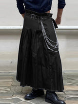 Mens Solid Pleated Buckle Waist Skirt SKUK41922