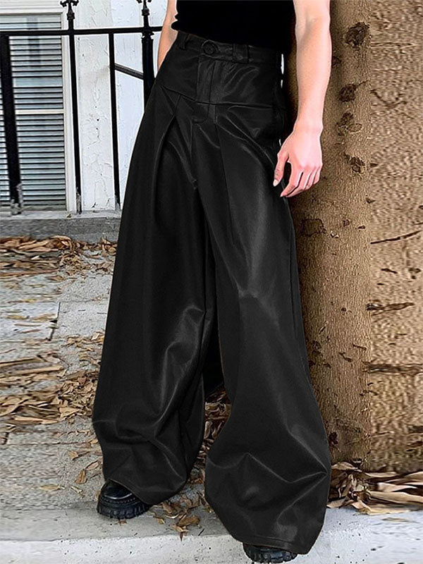 Mens Faux Leather Wide-Leg Casual Pant SKUK93615