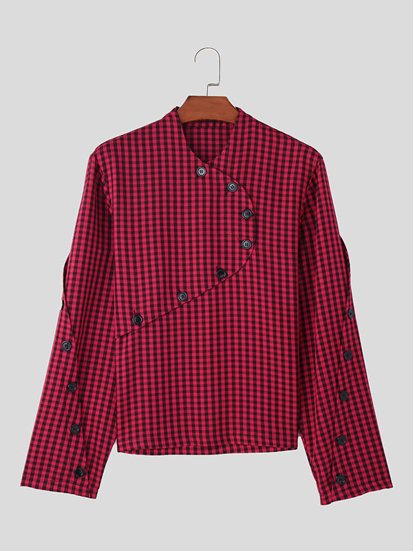 Mens Plaid Button Design Deconstruction Shirt SKUK43873