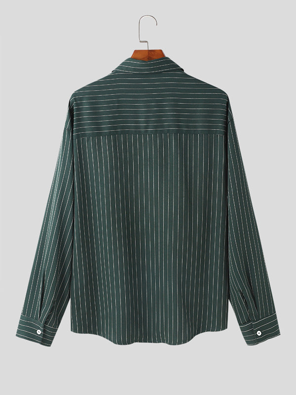 Mens Striped Lapel Casual Long Sleeve Shirt SKUK40013
