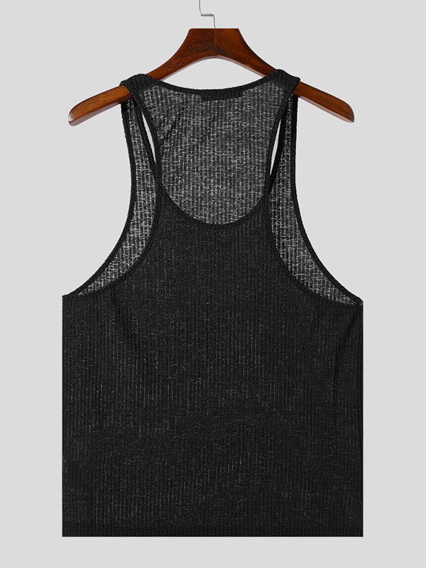 Mens Solid Color Textured Sleeveless Tank SKUK71148