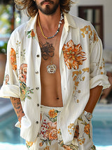 Mens Beach-Style Floral Print Long Sleeve Shirt SKUK71150