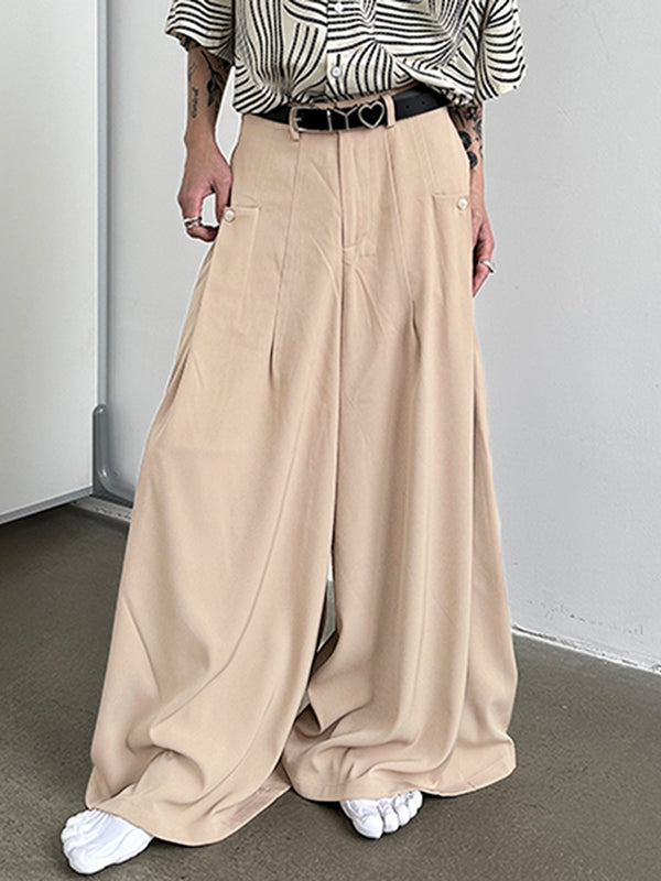 Mens Solid Pleated Wide Leg Pants SKUK17996