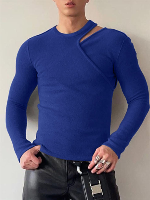 Mens Deconstructed Solid Color Long-Sleeve T-Shirt SKUK74179