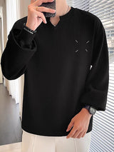 Mens Texture Notched Neck Long Sleeve T-Shirt SKUK38336