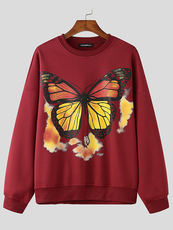 Mens Butterfly Print Pullover Long-Sleeve Sweatshirt SKUK84479