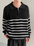 Mens Striped Patchwork Half Zip Lapel Sweater SKUK31932