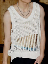 Mens Solid Mesh See Through Sleeveless Vest SKUK54103