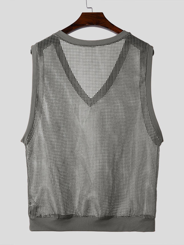 Mens Hollow-Out Knit V-Neck Tank SKUK74111